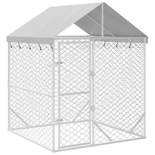 vidaXL Perrera de Exterior con techo galvanizado plata